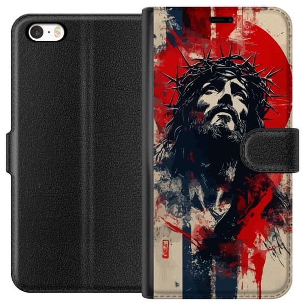 Apple iPhone SE (2016) Tegnebogsetui Jesus med kors - kristent motiv med stærk symbolik om tro og håb