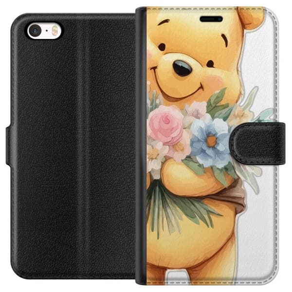 Apple iPhone SE (2016) Tegnebogsetui Nalle Puh med blomster - klassisk børnefavorit i en blomstrende forårs miljø