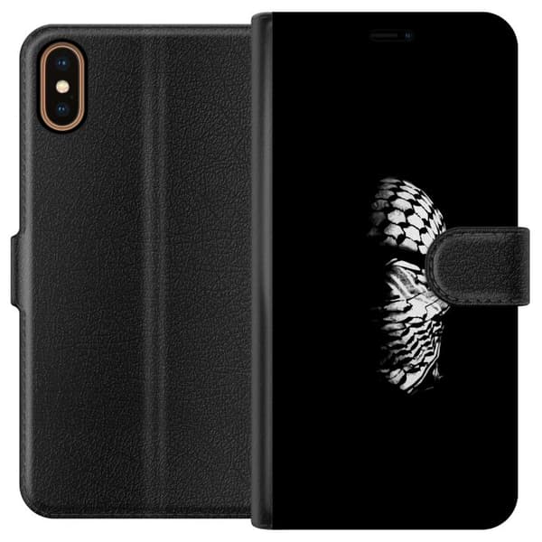 Apple iPhone X Lompakkokotelo Keffiyeh-kuviointi - klassinen palestiinalainen mustavalkoinen shaali, jolla on kulttuurinen merkitys