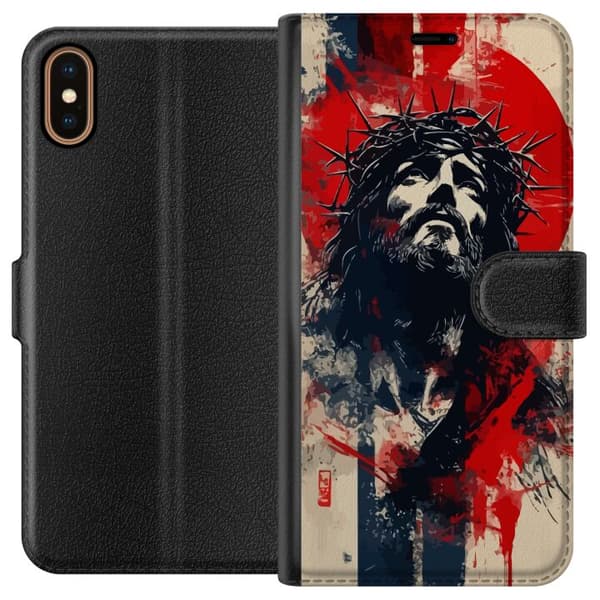 Apple iPhone XS Tegnebogsetui Jesus med kors - kristent motiv med stærk symbolik om tro og håb