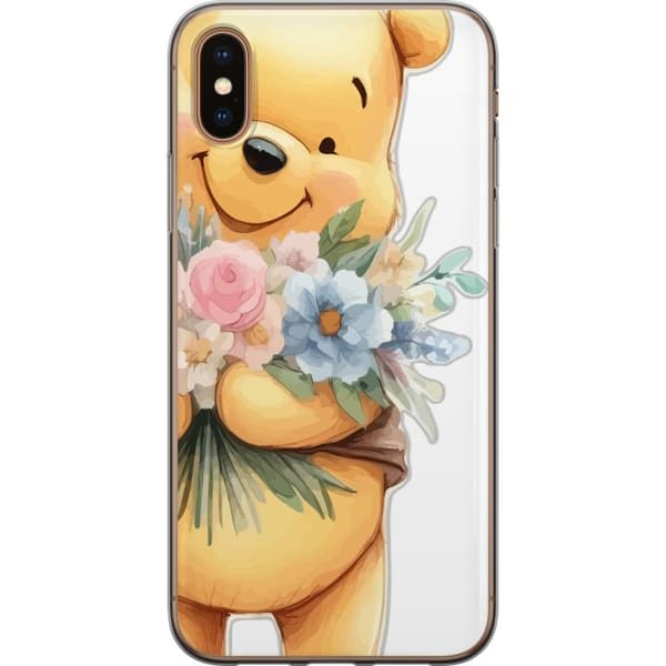 Apple iPhone X Gennemsigtig cover Nalle Puh med blomster - klassisk børnefavorit i en blomstrende forårs miljø