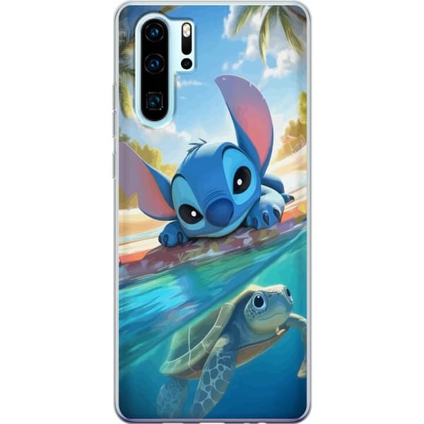 Huawei P30 Pro Gjennomsiktig deksel Stitch med skilpadde - søt blå alien i tropisk strandmiljø fra Disney