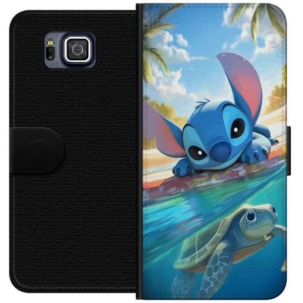 Samsung Galaxy Alpha Tegnebogsetui Stitch med skildpadde - sød blå alien i tropisk strandmiljø fra Disney