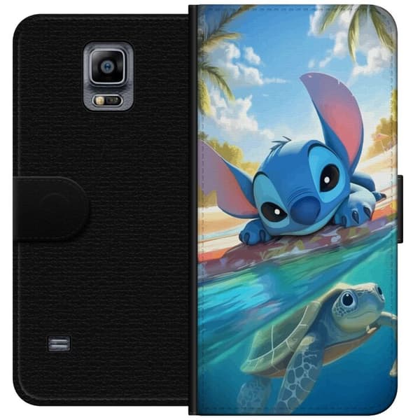 Samsung Galaxy Note 4 Lompakkokotelo Stitch kilpikonnalla - söpö sininen avaruusolento trooppisessa rantaympäristössä Disneyn tapaan