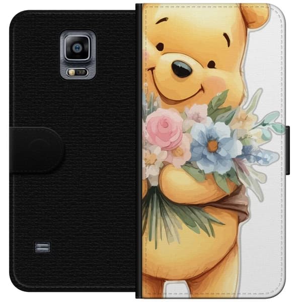 Samsung Galaxy Note 4 Lompakkokotelo Nalle Puh kukkien kanssa - klassinen lasten suosikki kukkivassa keväisympäristössä