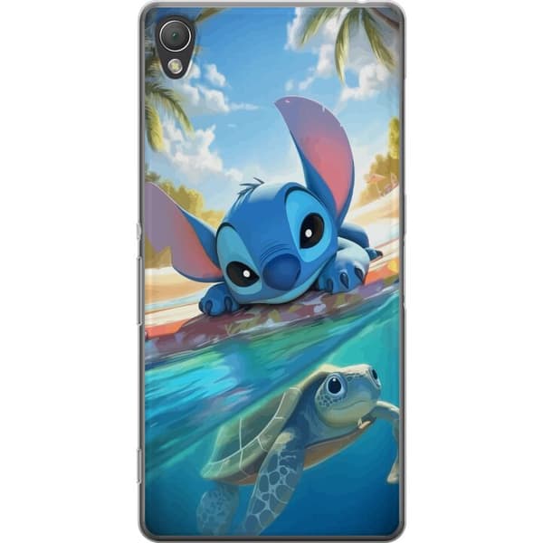 Sony Xperia Z3 Gjennomsiktig deksel Stitch med skilpadde - søt blå alien i tropisk strandmiljø fra Disney