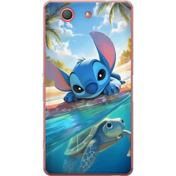 Sony Xperia Z3 Compact Gennemsigtig cover Stitch med skildpadde - sød blå alien i tropisk strandmiljø fra Disney