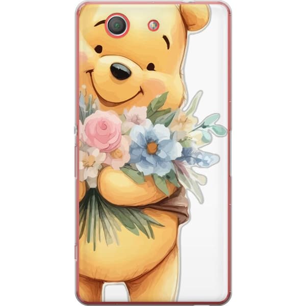Sony Xperia Z3 Compact Gennemsigtig cover Nalle Puh med blomster - klassisk børnefavorit i en blomstrende forårs miljø