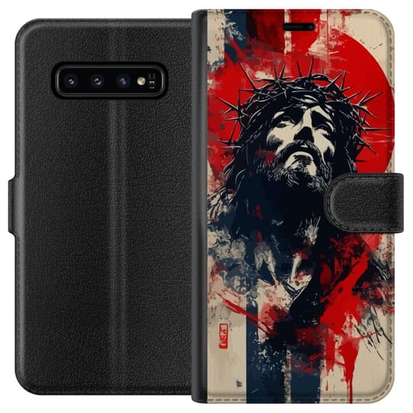 Samsung Galaxy S10 Lommeboketui Jesus med kors - kristent motiv med sterk symbolikk om tro og håp