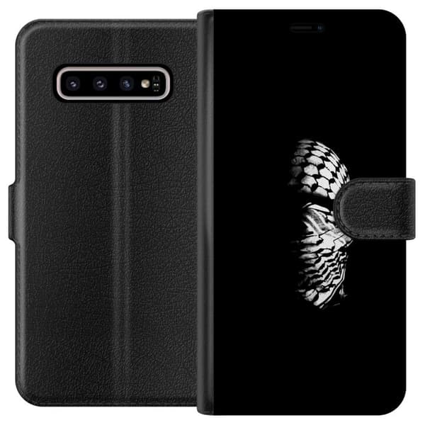Samsung Galaxy S10+ Lompakkokotelo Keffiyeh-kuviointi - klassinen palestiinalainen mustavalkoinen shaali, jolla on kulttuurinen merkitys