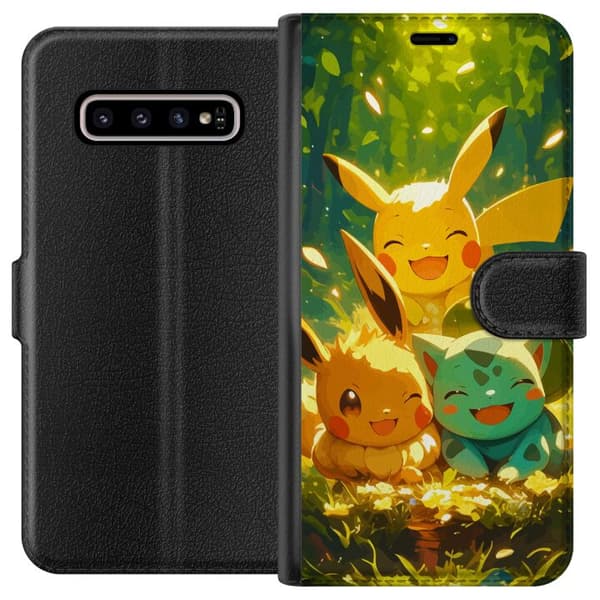 Samsung Galaxy S10+ Tegnebogsetui Pixelmonster spillestil - farverig design til retro-elskende gamere