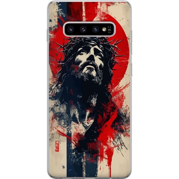 Samsung Galaxy S10+ Gennemsigtig cover Jesus med kors - kristent motiv med stærk symbolik om tro og håb