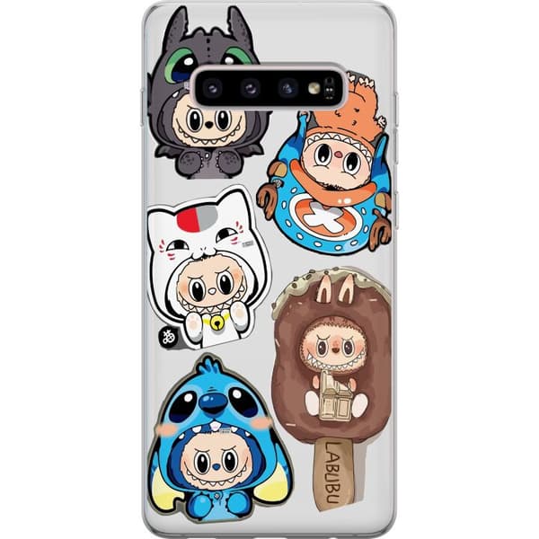 Samsung Galaxy S10+ Gennemsigtig cover Labubu figur samling - Pop Mart Labubu The Monsters i farverigt design