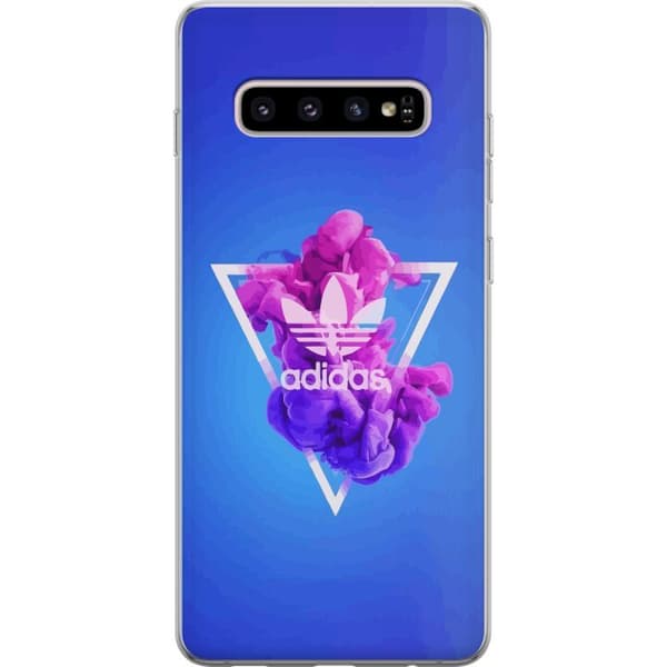 Samsung Galaxy S10+ Gennemsigtig cover Adidas-inspireret blåt design - sporty motiv med retrovibe i blå toner