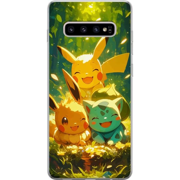Samsung Galaxy S10+ Genomskinligt Skal Pixelmonster spelstil – färgstark design för retroälskande gamers