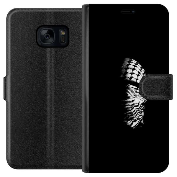 Samsung Galaxy S7 Lompakkokotelo Keffiyeh-kuviointi - klassinen palestiinalainen mustavalkoinen shaali, jolla on kulttuurinen merkitys