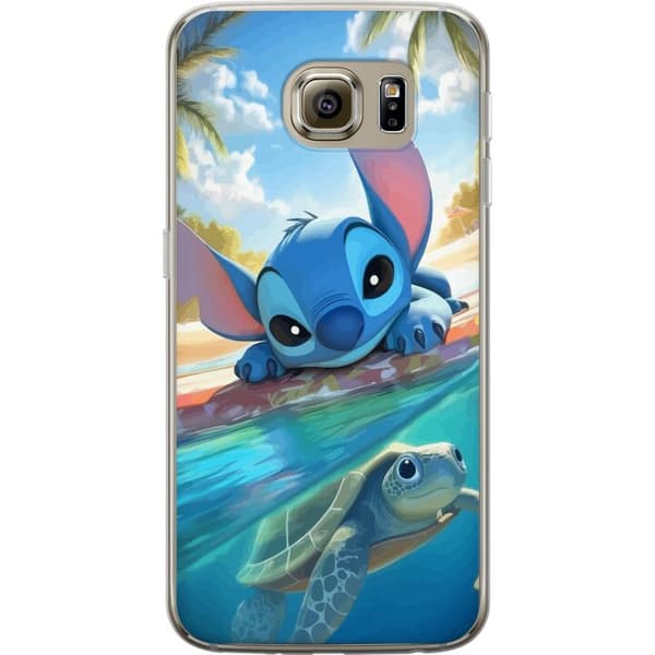 Samsung Galaxy S6 Gjennomsiktig deksel Stitch med skilpadde - søt blå alien i tropisk strandmiljø fra Disney