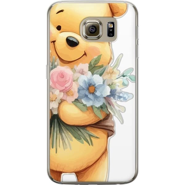 Samsung Galaxy S6 Genomskinligt Skal Nalle Puh med blommor – klassisk barnfavorit i blommande vårmiljö