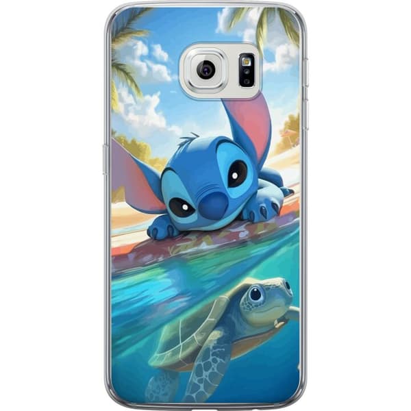 Samsung Galaxy S6 edge Gjennomsiktig deksel Stitch med skilpadde - søt blå alien i tropisk strandmiljø fra Disney