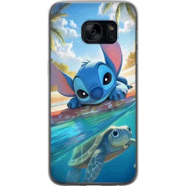 Samsung Galaxy S7 Gjennomsiktig deksel Stitch med skilpadde - søt blå alien i tropisk strandmiljø fra Disney