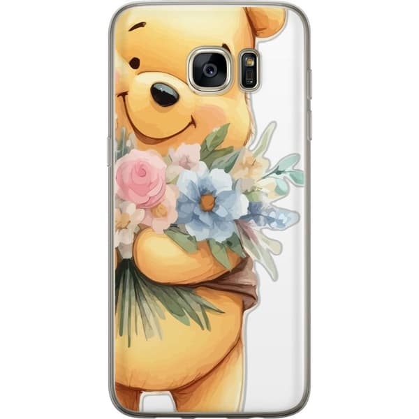 Samsung Galaxy S7 edge Gennemsigtig cover Nalle Puh med blomster - klassisk børnefavorit i en blomstrende forårs miljø