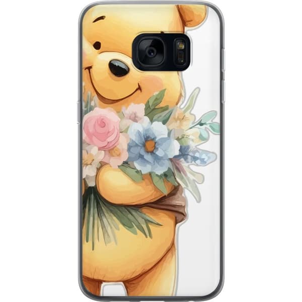 Samsung Galaxy S7 Gennemsigtig cover Nalle Puh med blomster - klassisk børnefavorit i en blomstrende forårs miljø