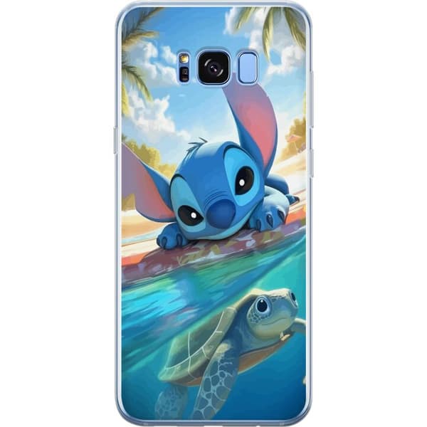 Samsung Galaxy S8+ Gennemsigtig cover Stitch med skildpadde - sød blå alien i tropisk strandmiljø fra Disney
