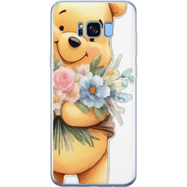 Samsung Galaxy S8+ Gennemsigtig cover Nalle Puh med blomster - klassisk børnefavorit i en blomstrende forårs miljø