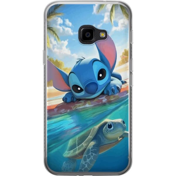 Samsung Galaxy Xcover 4 Gennemsigtig cover Stitch med skildpadde - sød blå alien i tropisk strandmiljø fra Disney