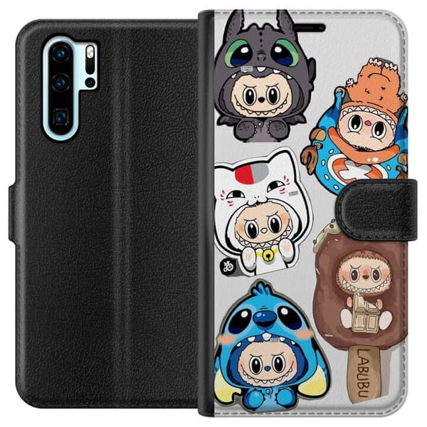 Huawei P30 Pro Tegnebogsetui Labubu figur samling - Pop Mart Labubu The Monsters i farverigt design