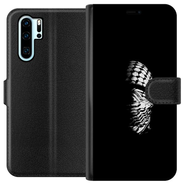 Huawei P30 Pro Tegnebogsetui Keffiyeh-mønster - klassisk sort-hvid palæstinensisk tørklæde med kulturel betydning