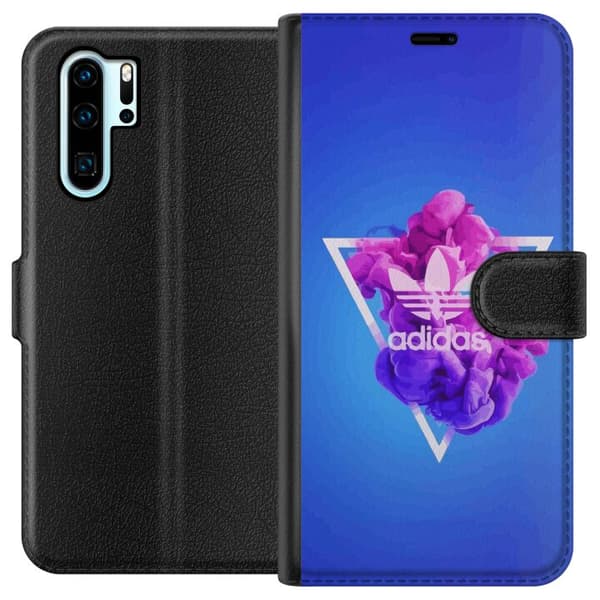 Huawei P30 Pro Tegnebogsetui Adidas-inspireret blåt design - sporty motiv med retrovibe i blå toner