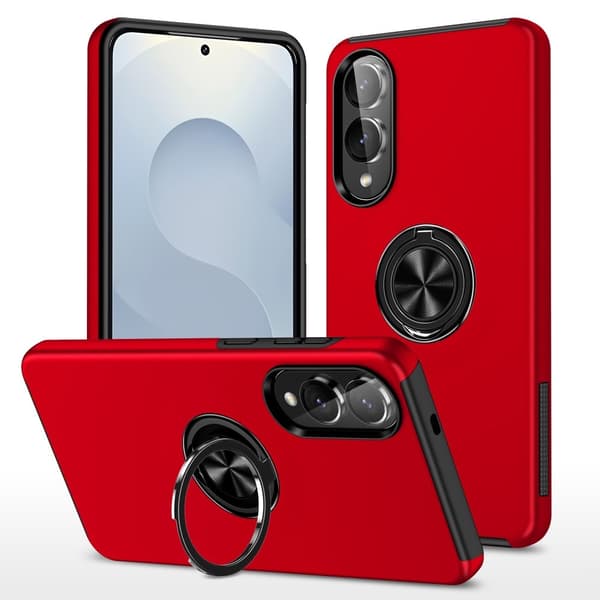 Till Samsung Galaxy S25 Edge Hybrid skal med Finger Ring - Röd