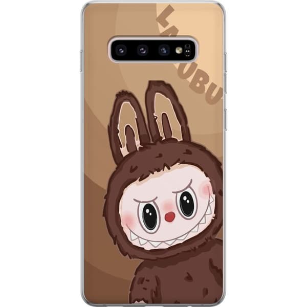 Samsung Galaxy S10+ Gennemsigtig cover Labubu Skyde Sød - Hvid og Blå Design med Sød Stil