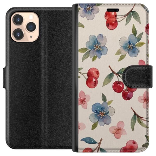 Apple iPhone 11 Pro Plånboksfodral Bär & Blommor – mönster med blå blommor och skogsbär