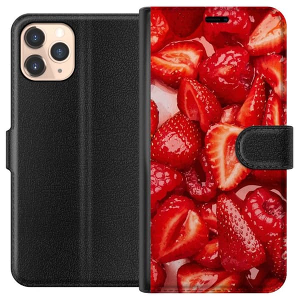 Apple iPhone 11 Pro Lompakkokotelo Mansikkakuviointi - makea motiivi kesäfiiliksellä