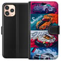 Miniatyrbillede 1 af 3: Apple iPhone 11 Pro Tegnebogsetui Hurtige Biler - Tegnet Mønster med Action