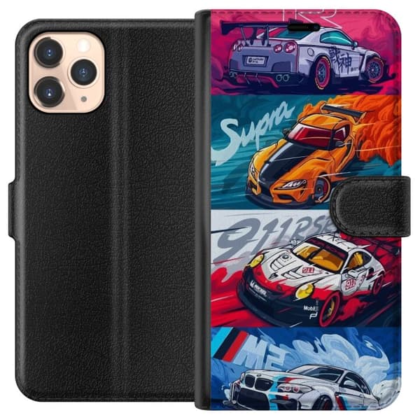 Apple iPhone 11 Pro Tegnebogsetui Hurtige Biler - Tegnet Mønster med Action