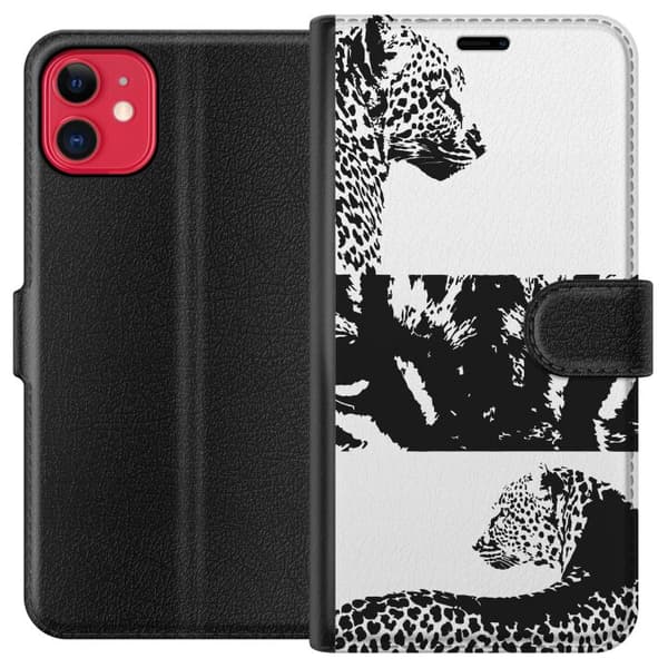 Apple iPhone 11 Plånboksfodral Leopard Faces – trendigt mönster med leopardansikten