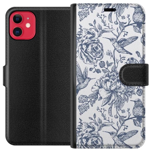 Apple iPhone 11 Plånboksfodral Blomster & Fåglar – romantiskt mönster i vintage-stil