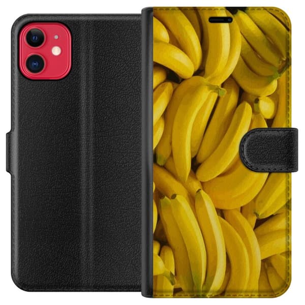 Apple iPhone 11 Plånboksfodral Banana Pattern – lekfullt mönster med gula bananer