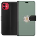 Miniatyrbild 1 av 3: Apple iPhone 11 Plånboksfodral Grön Minimalblomma – stilren blomma på grön bakgrund