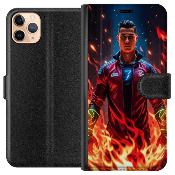 Apple iPhone 11 Pro Max Lompakkokotelo Ronaldo Inferno - jalkapallolegenda liekeissä