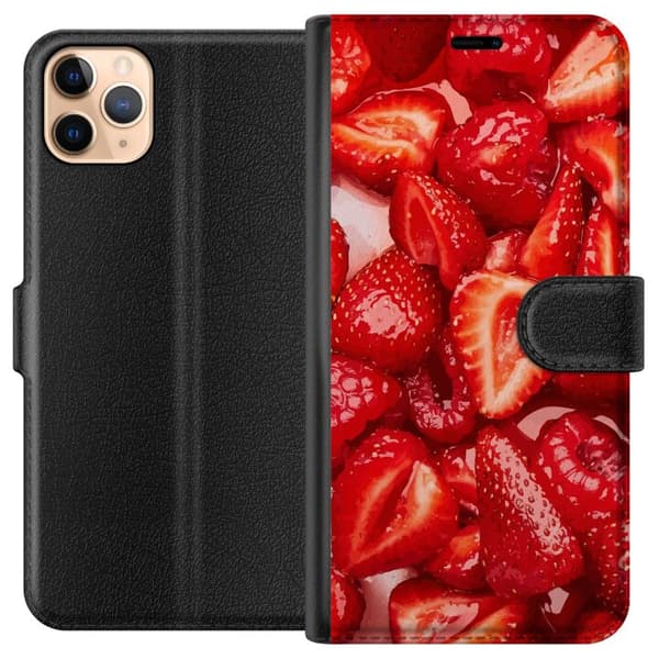 Apple iPhone 11 Pro Max Lommeboketui Jordbærmønster - søtt motiv med sommerfølelse