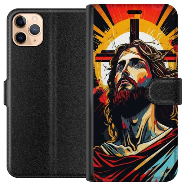 Apple iPhone 11 Pro Max Tegnebogsetui Jesus & Kort - religiøst motiv med dyb symbolik