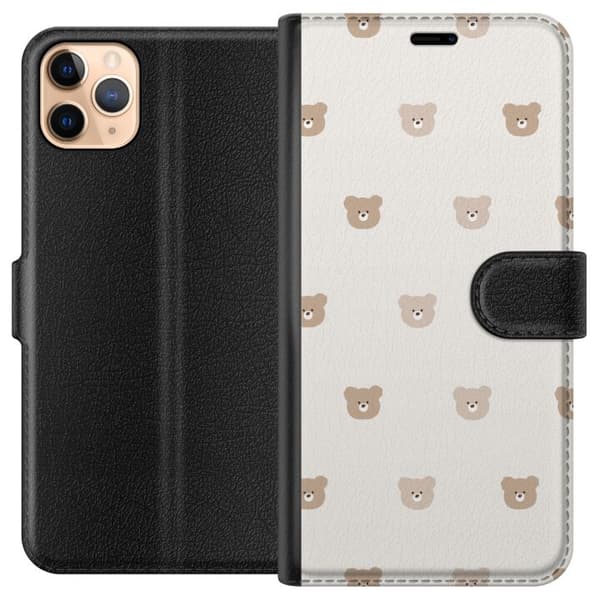 Apple iPhone 11 Pro Max Lompakkokotelo Teddy-tausta - söpöt teddykarhut pehmeällä taustalla