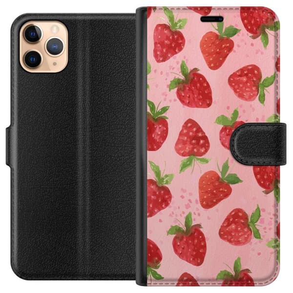 Apple iPhone 11 Pro Max Lompakkokotelo Mansikkahaaveet - Retrot tyyli mansikkakuviointi