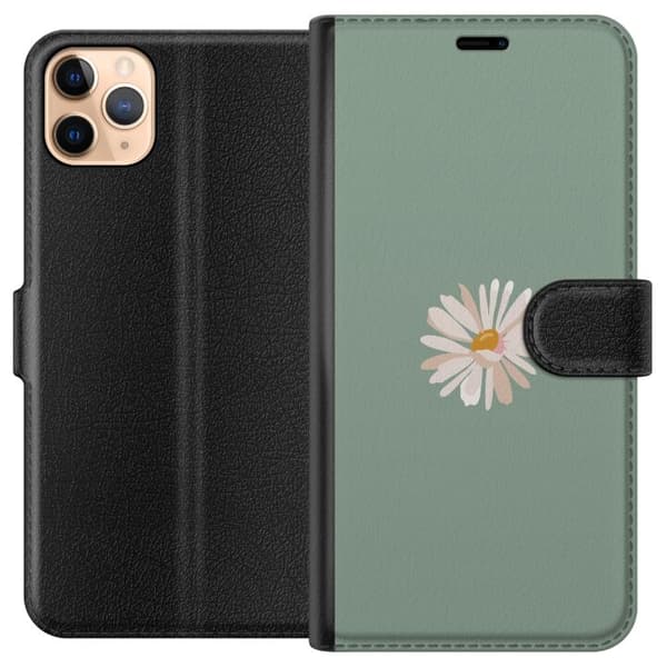 Apple iPhone 11 Pro Max Tegnebogsetui Grøn Minimalblomst - stilfuld blomst på grøn baggrund