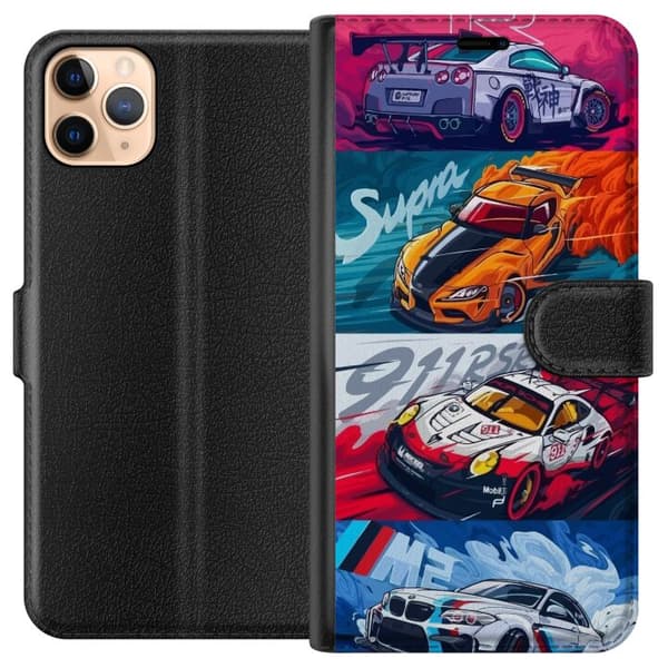 Apple iPhone 11 Pro Max Tegnebogsetui Hurtige Biler - Tegnet Mønster med Action