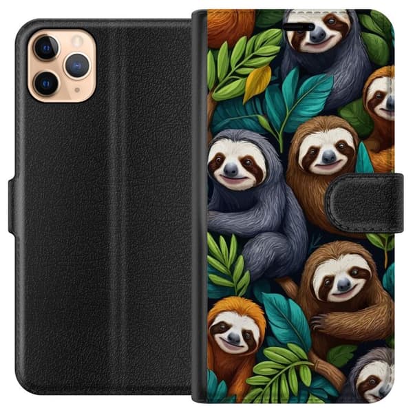 Apple iPhone 11 Pro Max Lompakkokotelo Sengångarstil - rentoutunut muotoilu söpöllä laiskiaalla